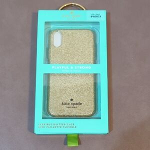 New Kate Spade iPhone X Case Flexible Glitter Gold NIB
